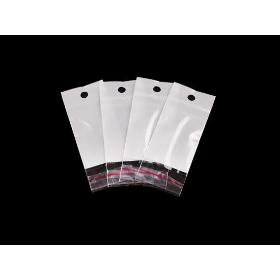 Torebki foliowe z paskiem klejącym i zawieszką 4x6 cm jedna strona przezroczysta - White (100 Sztuki) Torebki foliowe z paskiem klejącym i zawieszką 4x6 cm jedna strona przezroczysta - White (100 Sztuki)