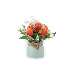 Sztuczne tulipany w doniczce - Czerwony (1 Sztuka)