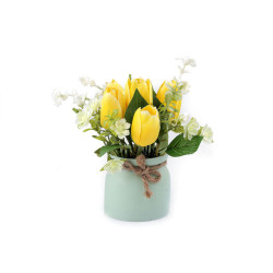 Sztuczne tulipany w doniczce - Żółty (1 Sztuka)