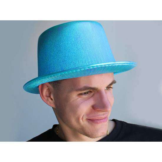 Carnival hat / metallic top hat - Blue azure (1 Piece) Carnival hat / metallic top hat - Blue azure (1 Piece)
